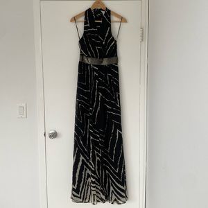 EXPRESS black/tan Aztec printed halter maxi dress. Size XS.